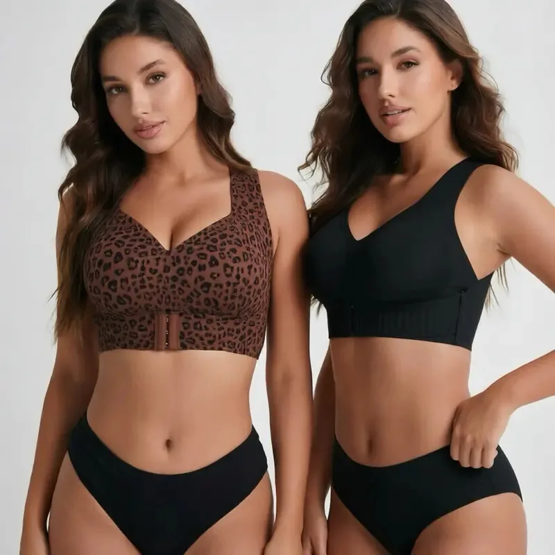 Posture Correcting Wire-free Bra Push-up Anti-sagging Lifting Yoga Sports Bra Soft Support Jelly Everyday Running Leopard Bra
