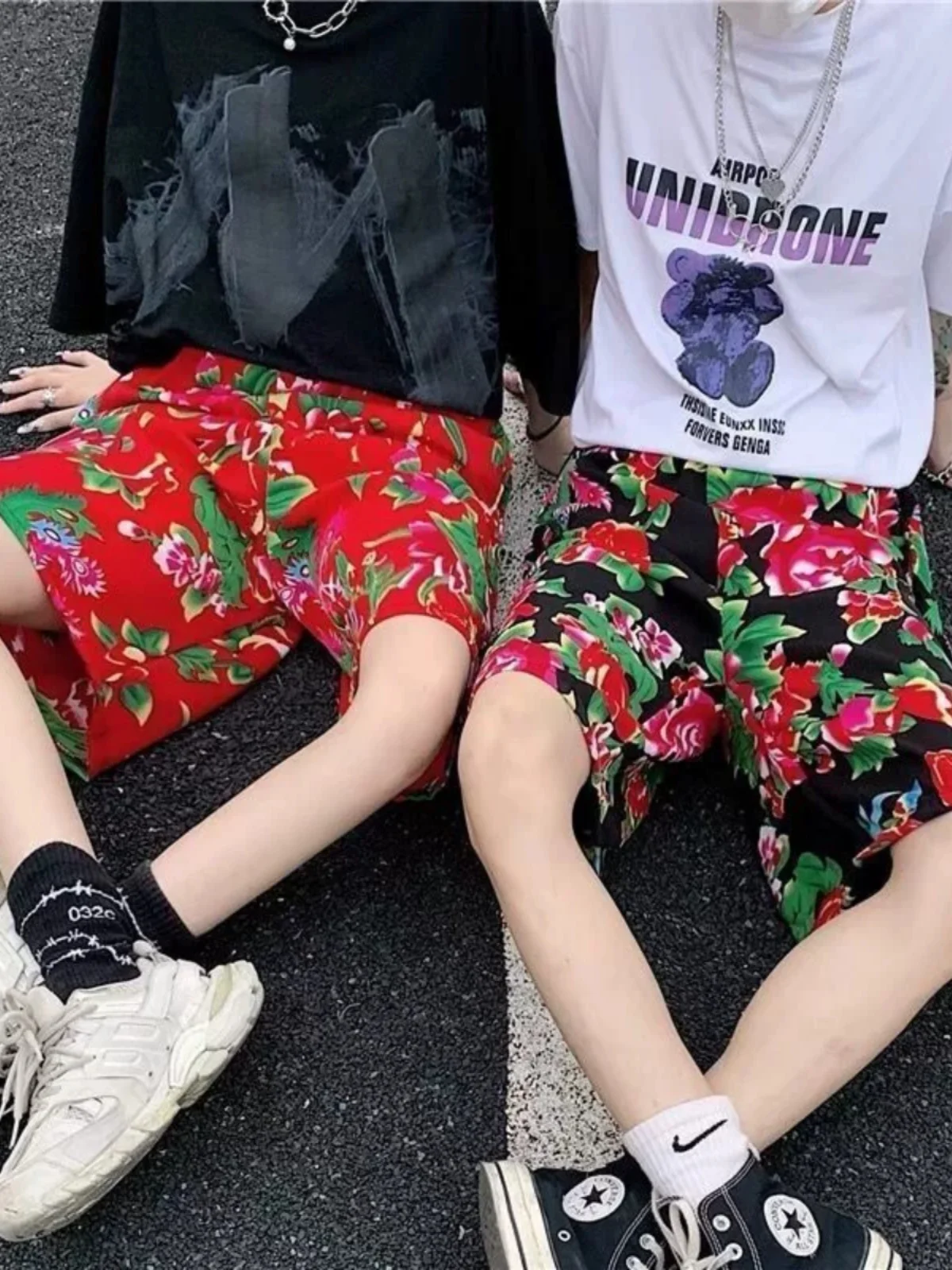 

Весенне-летняя новинка: одежда в северо-восточном стиле с крупным цветочным узором, мужская и женская одежда, короткие рукава, длинные брюки, этнический стиль, забавный дизайн, для выступлений.