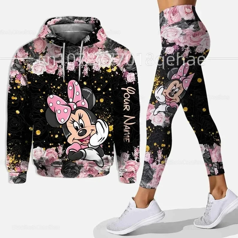 2024 Autumn 3D New Women's Sports Hoodie Sweater Yoga Pants Sports Disney Mickey Mouse Princess Yoga Set Hoodie