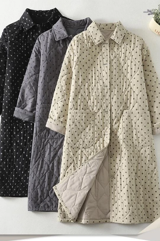 

Autumn and Winter New Women's Down Cotton Jacket Loose Collar Polka Dot Cotton Jacket