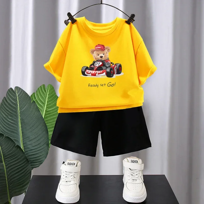

Spring Boys Cotton T-shirts 5-12T Cartoon Bear Printed Tops Cool Kids Tees Short Sleeve Children Tops High Quality Kids Clothes