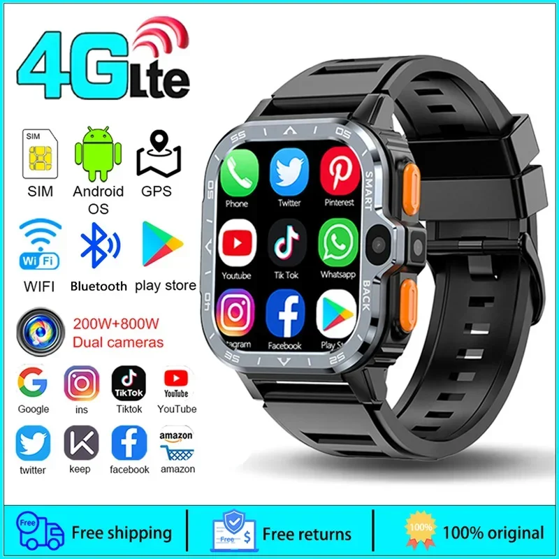 2024 New Premium Men's 4G LTE Smart Watch - GPS Built-in, Video/Voice & Wi-Fi Calls. 2 HD Cams. Google Play.