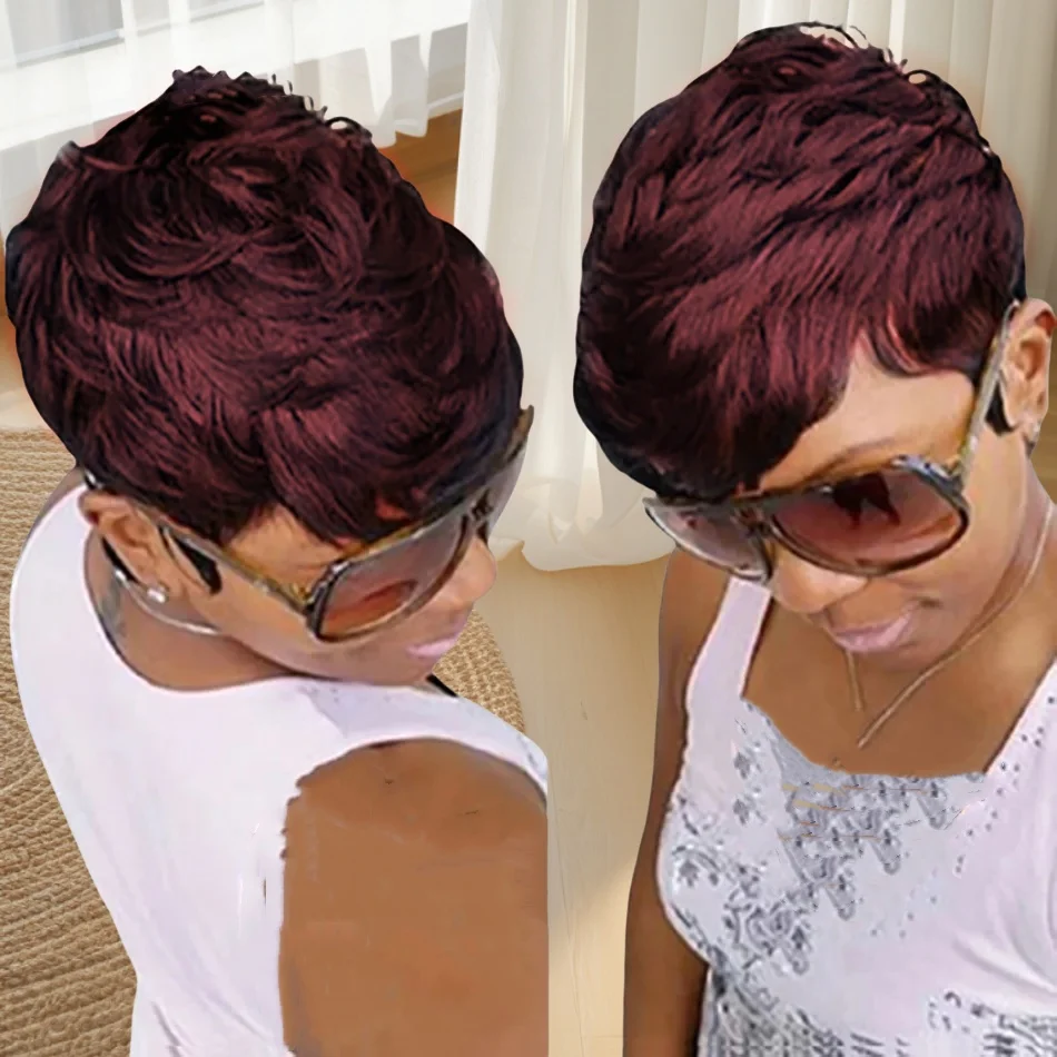 باروكات شعر بشري قصيرة بقص عابث للنساء