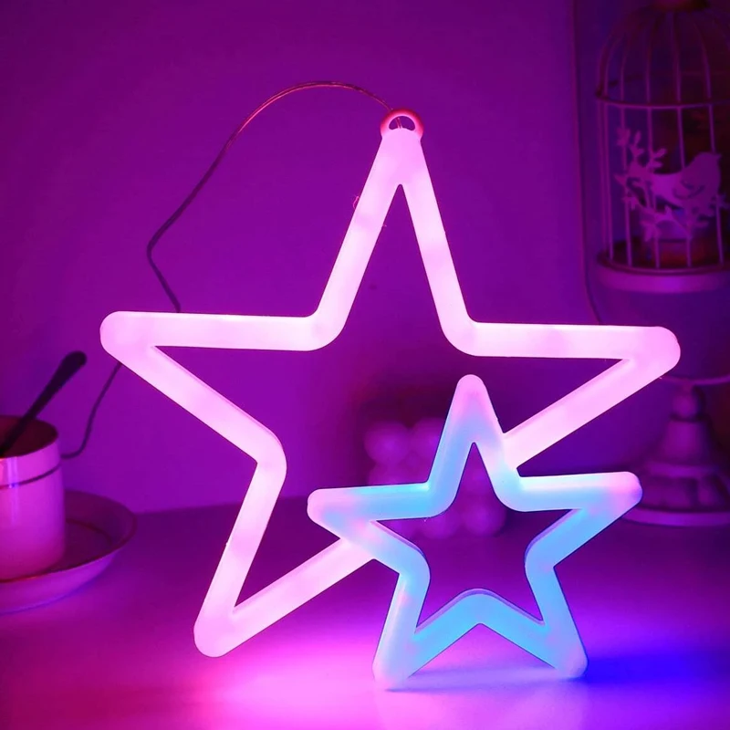 Led Neon Light Dual Star Shaped Night Light Creative Bedroom Decoration Light Bar Atmosphere Light Double Side Colorful Light