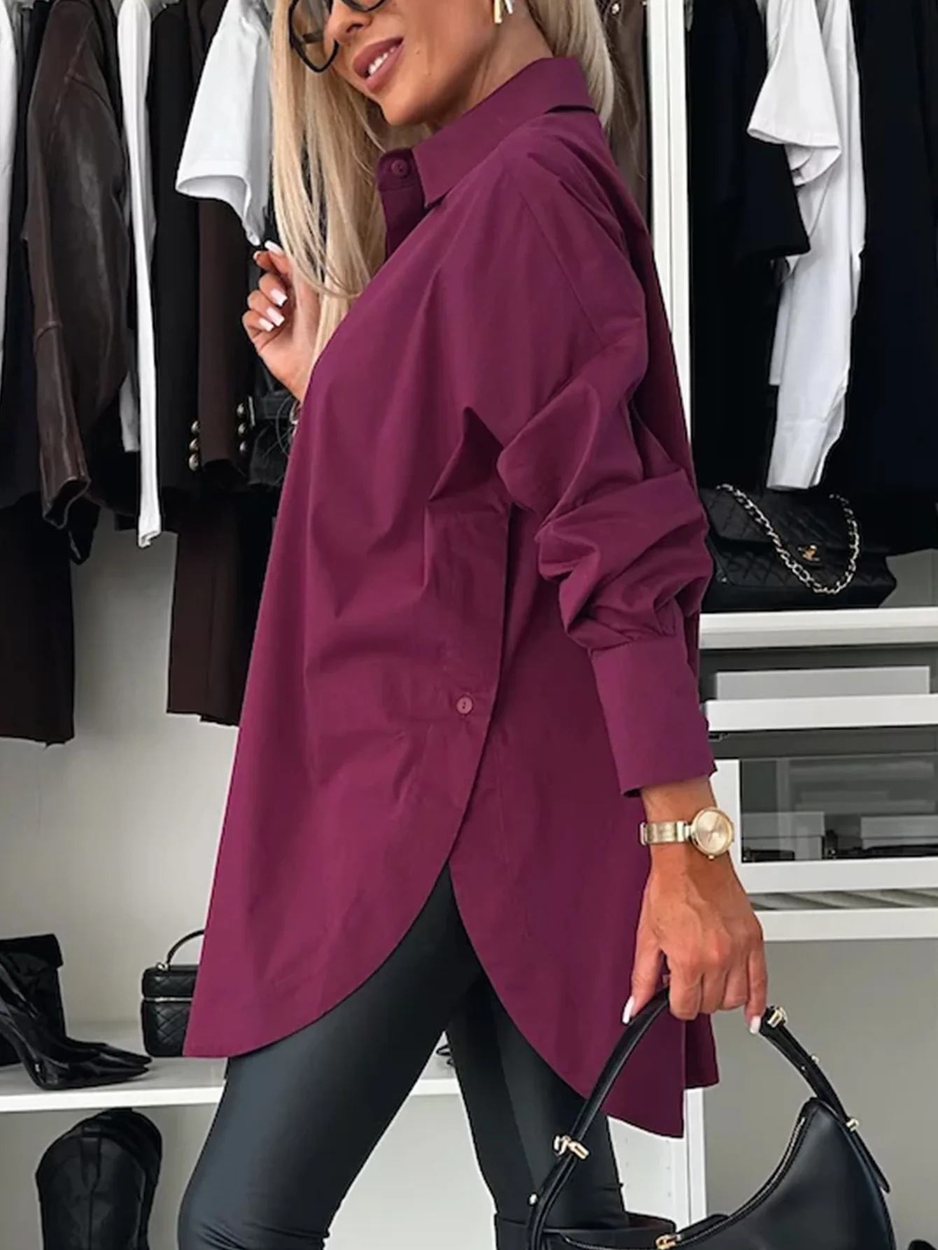 

Woman Blouse 2026 New Spring Autumn Solid Color Button Long Sleeve Versatile Turn-Down Collar Loose Temperament Commuter Shirt