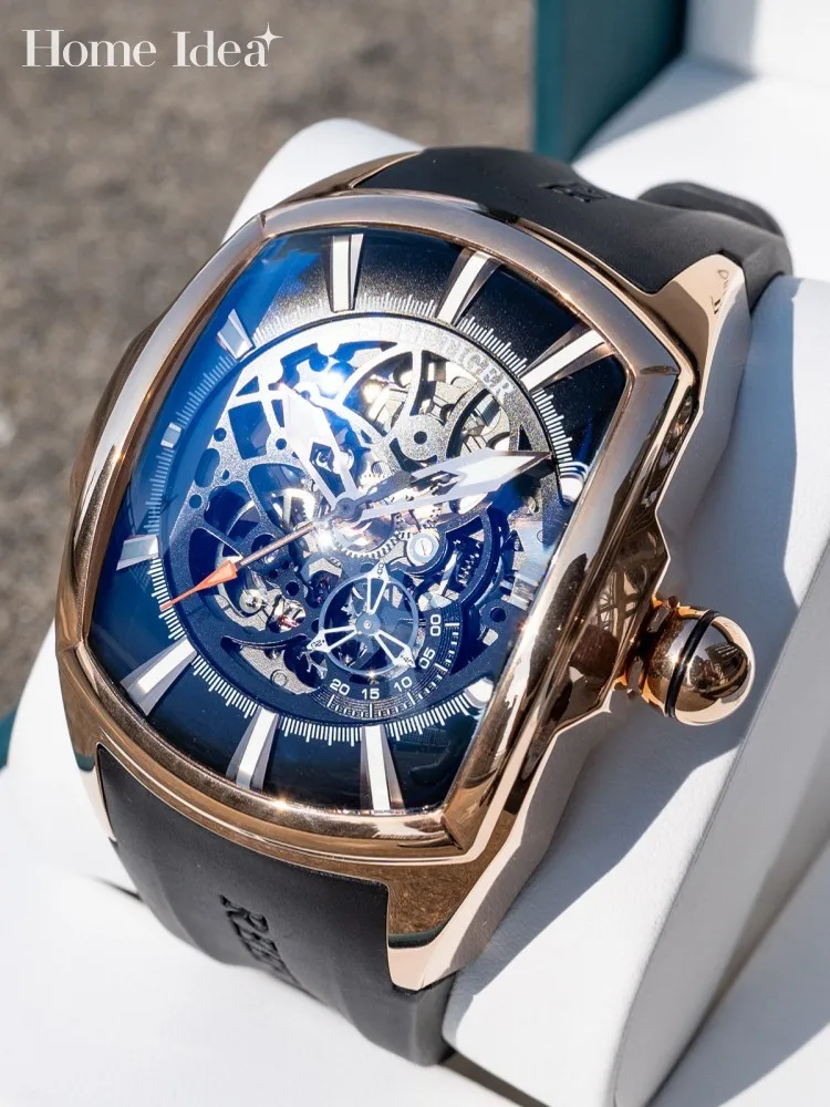 

Модные мужские новые механические часы с полым циферблатом, полностью автоматические, светящиеся, водонепроницаемые, деловые, с ремешком на штырьковой застежке, повседневные мужские наручные часы