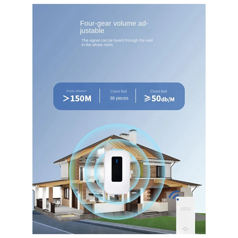 ABSQ-جرس باب لاسلكي مقاوم للماء يعمل بالطاقة الذاتية 38-مجموعة جرس باب منزلي خارجي مع عرض درجة الحرارة أبيض (الاتحاد الأوروبي) Du