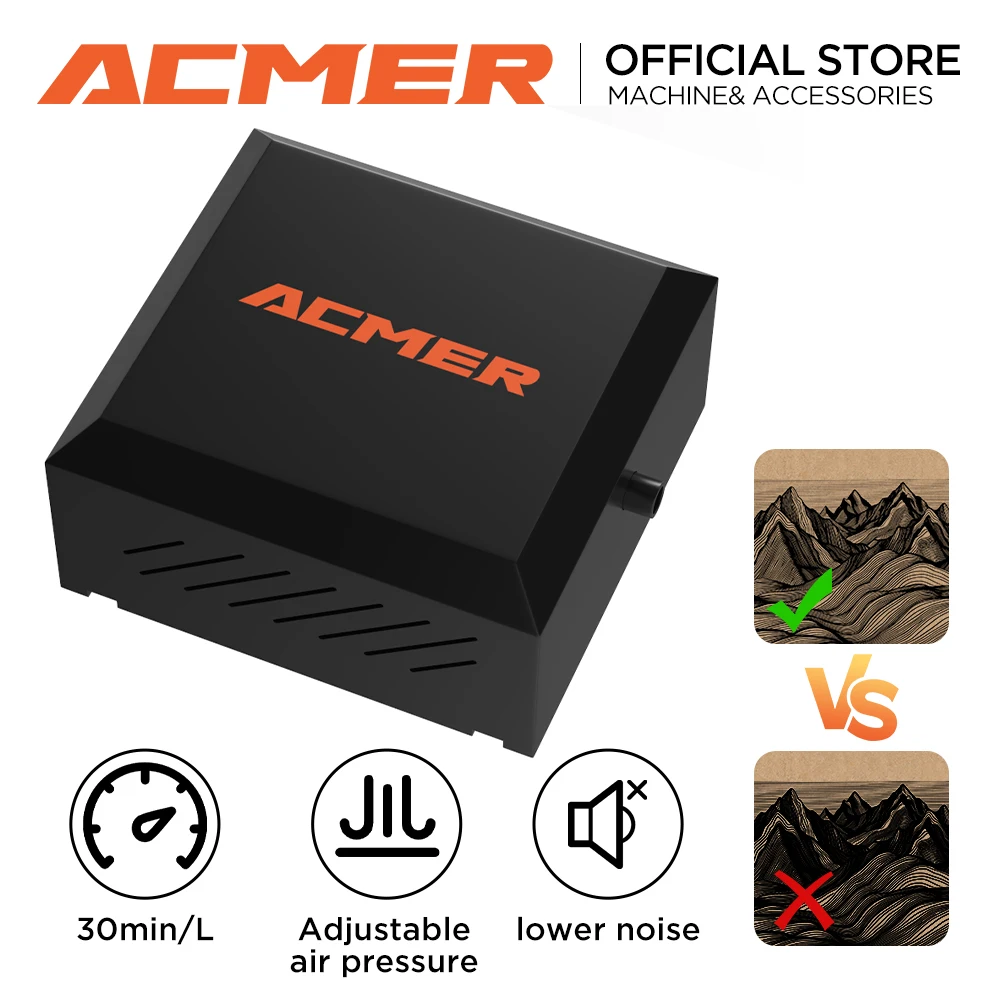 ACMER C4 laser engravingr Air Assist Pump 30L/Min  Air Assist Set with Woodworking Laser Engraving Laser cutter Air Compressor