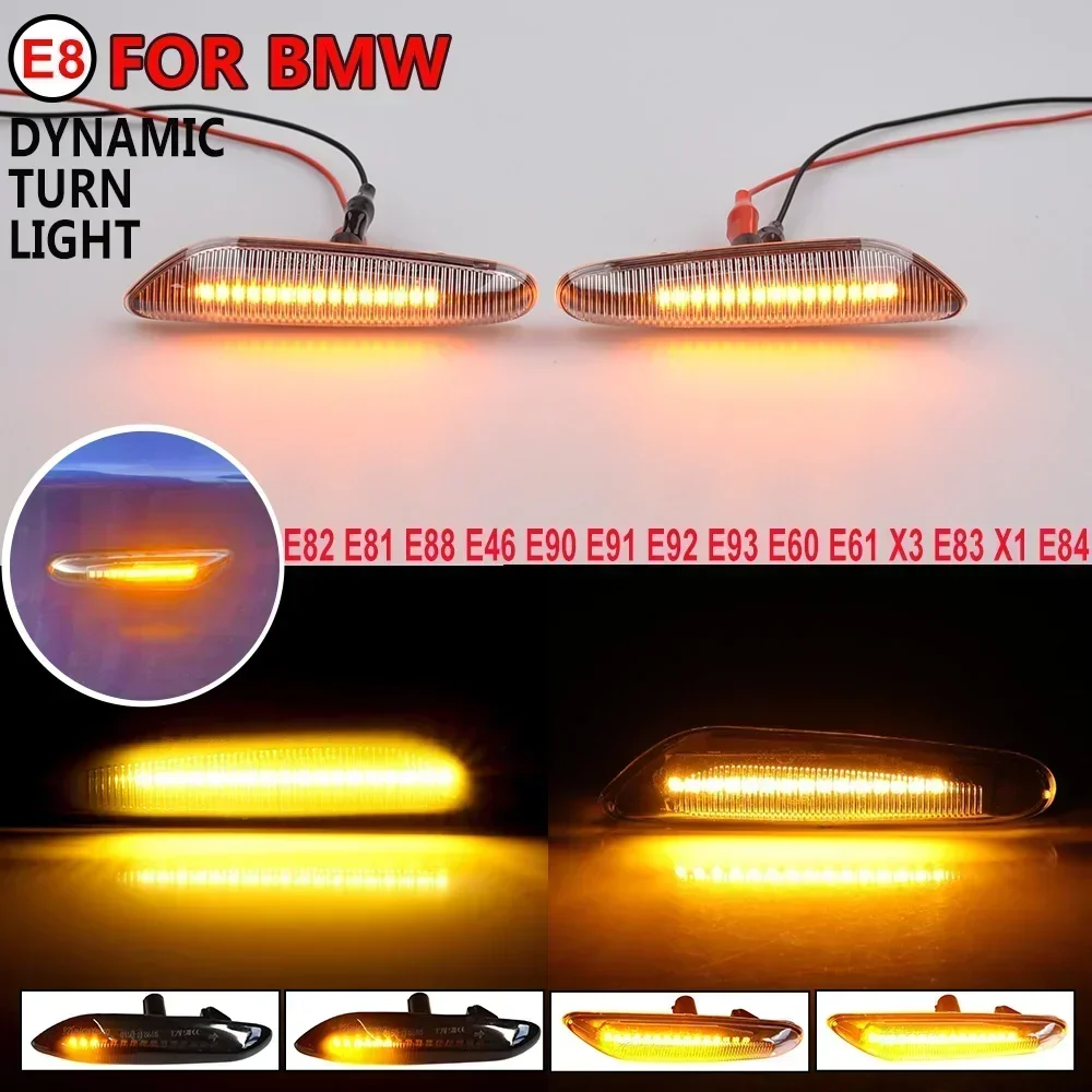 1Pair Dynamic Flowing LED Turn Signal Side Marker Light Blinker For BMW E46 E60 E61 E90 E91 E81 E87 E82 E88 E83 E84 E92 E93 X3