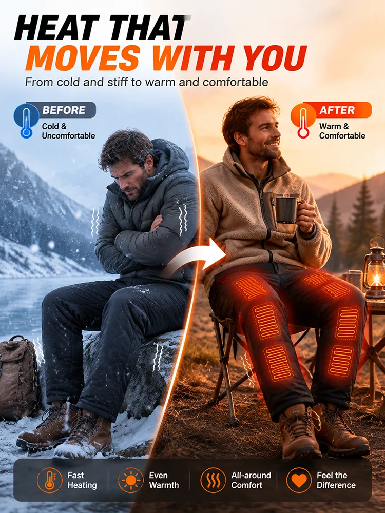 Winter Heated Pants with 22-Zone Heating Dual Control 3-Temperature Settings Ideal for Skiing And Cold Weather Work Casual Wear