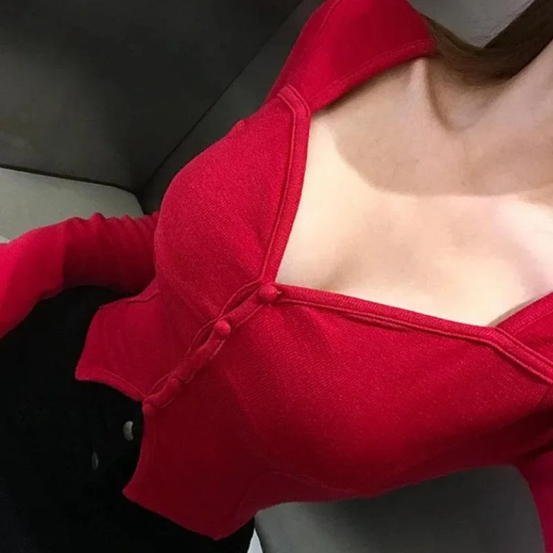 

Женская футболка 5STUDIOZB262 с V-образным вырезом и воротником-сердечком, ярко-красная, приятная к телу, удобная, для повседневной носки