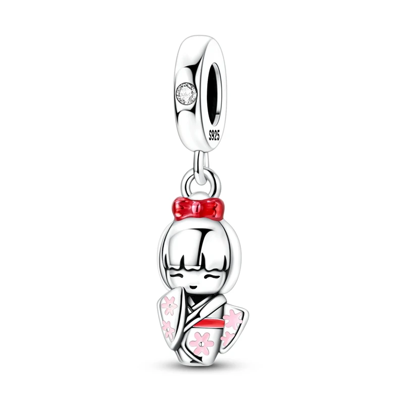 Breloques et perles en forme de poupée Geisha japonaise, pendentifs traditionnels en argent, adaptés aux bracelets originaux 925, bijoux, cadeaux pour femmes
