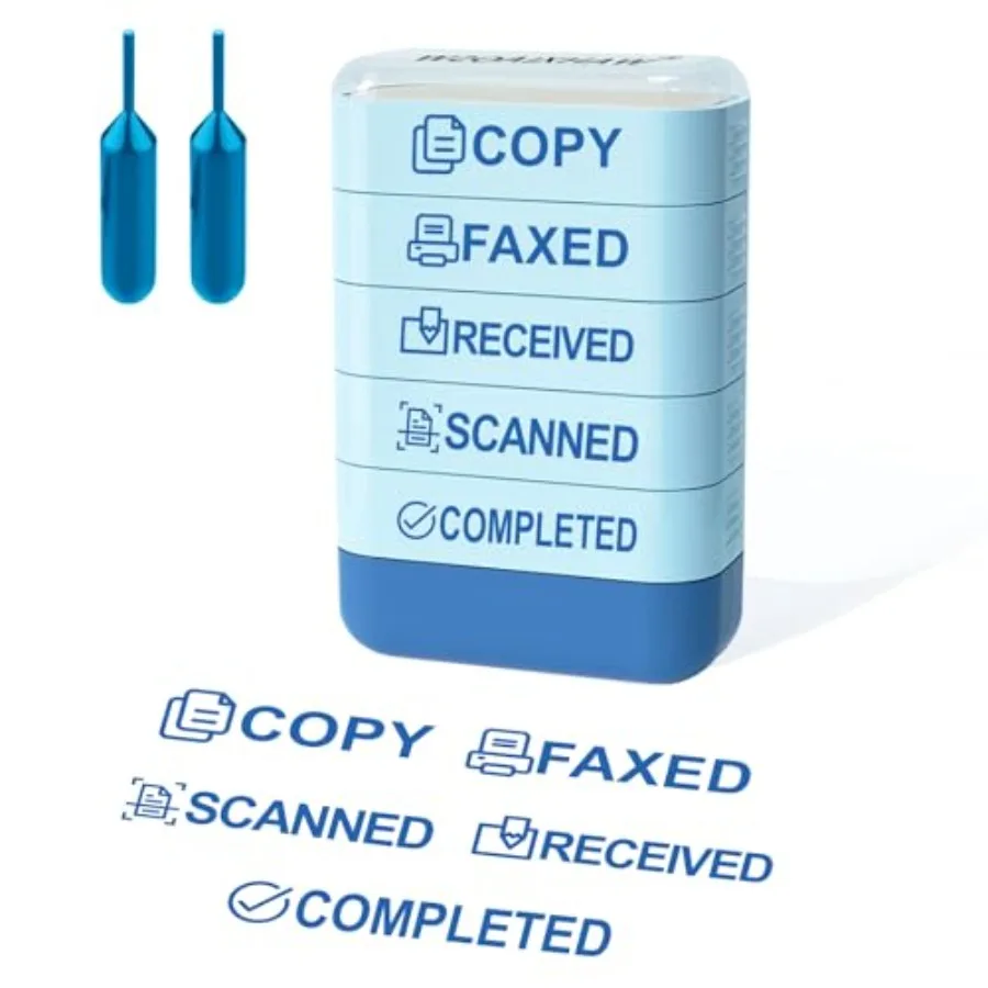 

Building Blocks Office Stamps 5-Layer Stacked Office Stamps - Business Refillable Self Inking Stamp with Copy, Faxed, Received,