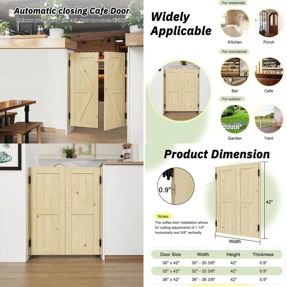 

Swinging Hal Do32" x 42" Interior Solid Wood Son DoAuto Close Swing Cae Door with Metal Hinges Quiet Operation or Kitchen, Bar,