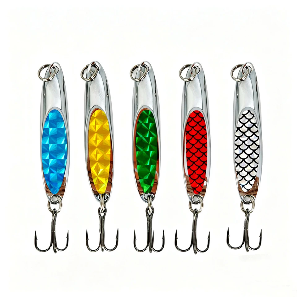 SKYBAITS 1Pcs/5Pcs 7cm 21g Silver Plated Metal Spoon Lure Holographic Laser Lure Sticker Artificial Fish Scale Skin Hard Bait
