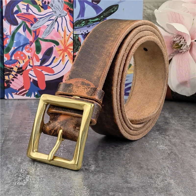 38MM Leather Belts For Men Solid Brass Belt Buckle Genuine Leather Belt Men Wide Waist Men's Belt Cowboy Jeans Belt Men MBT0607