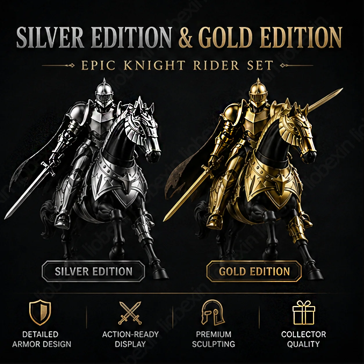 Medieval Knight Action Figure Set with Armored Horse & Armor Accessories, Multi-Joint Plastic Collectible Model Gift,Ideal Gift view 4