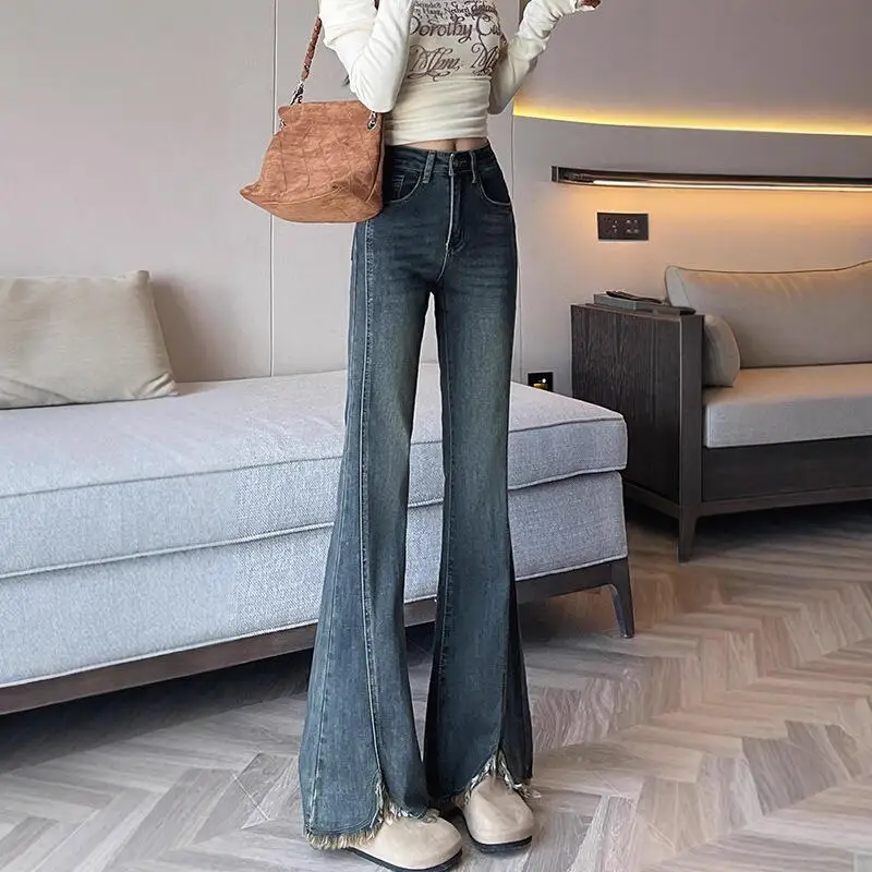 Hot 2026 Spring Autumn New Women Clothing Design Sense Flared Jeans Fashion Versatile High Waisted Loose Casual Denim Long Pants
