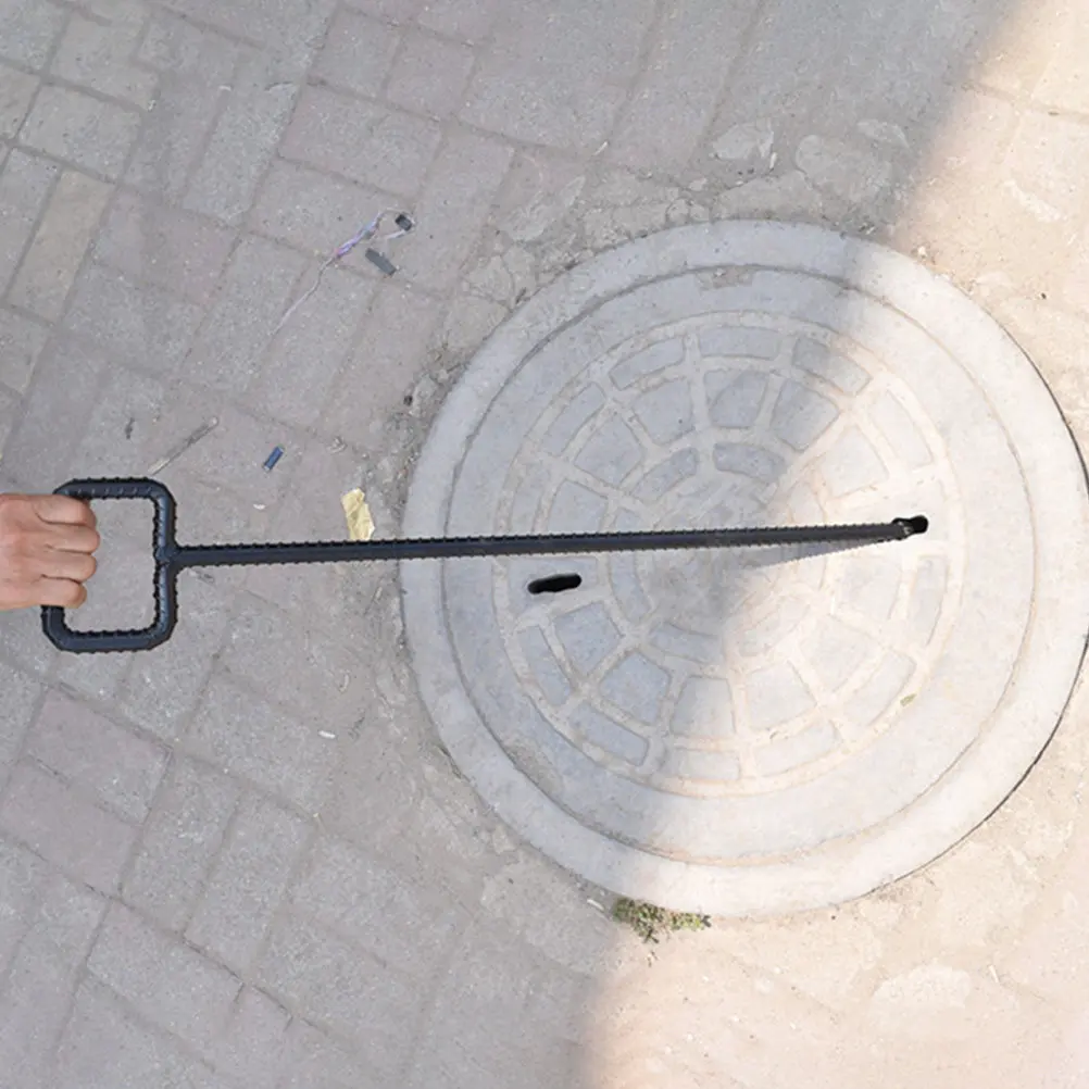 Professional Steel Manhole Hook T Shaped Lifter Tool Heavy Duty for Manhole Covers Septic Tanks Drain Grates Roll Up Doors