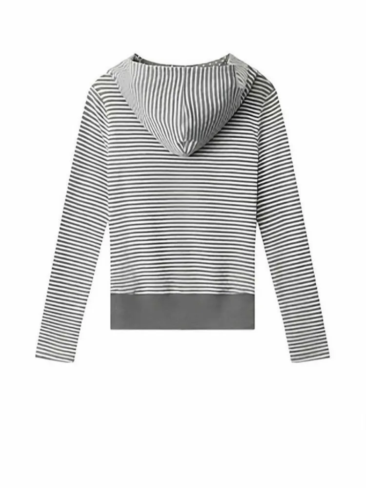 الأمريكية الشارع الشهير مخطط مقنعين البلوز الخريف جديد سليم صالح سترة قصيرة موضة عادية كم طويل معطف المرأة #6