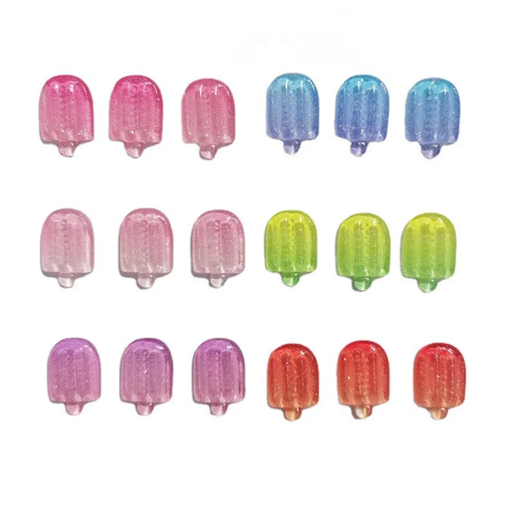 50Pcs Gradient Popsicle Nail Art Charms 3D Resin Summer Glitter Lovely Ice Cream Nail Rhinestones Kawaii DIY Nail Accessories