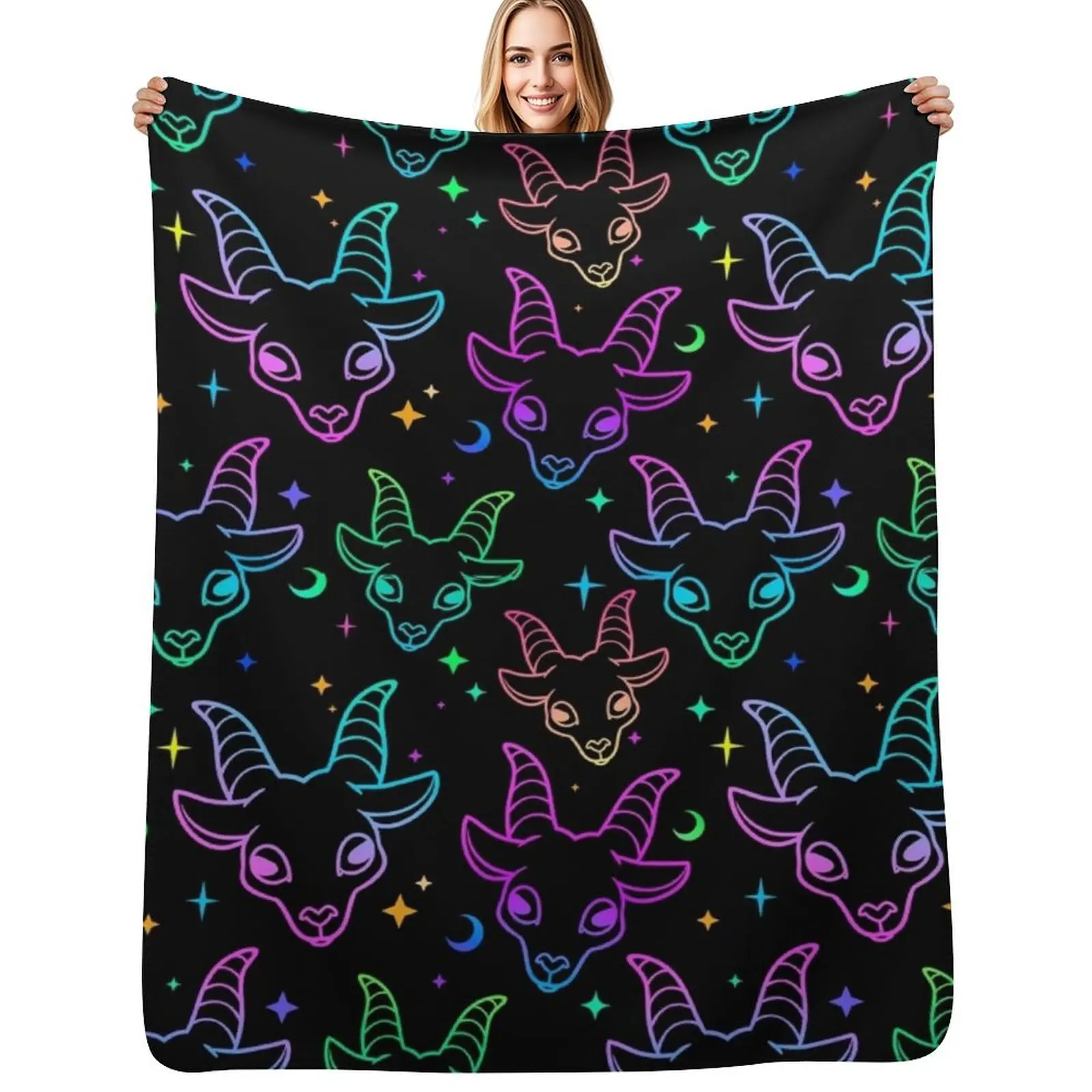 Little Baphomet/Pastel Goth /Kawaii Pastel /Creepy Cute/ /Black and Pink/ Skulls and Bats Throw Blanket Giant Sofa Blankets
