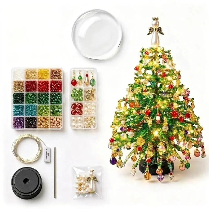 Handgefertigtes DIY-Set zur Herstellung eines Weihnachtsbaums mit Perlen, Mini-Weihnachtsbaum mit Kristallperlen, Tischdeko, Weihnachts-DIY-Bastelbedarf, Kreativ – Detail 4