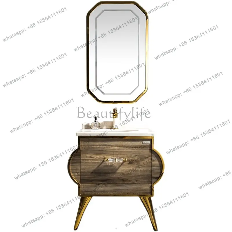

Customized neoclassical bathroom cabinet combination washstand floor 304 stainless steel floor