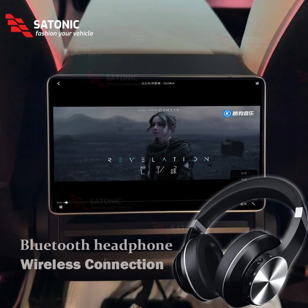 SATONIC 8.8 Inch Rear Entertainment Screen Climate Displayer for Telsa Model 3 & Y Carplay Dual Headphone 4G WiFi 64G 4G OTA