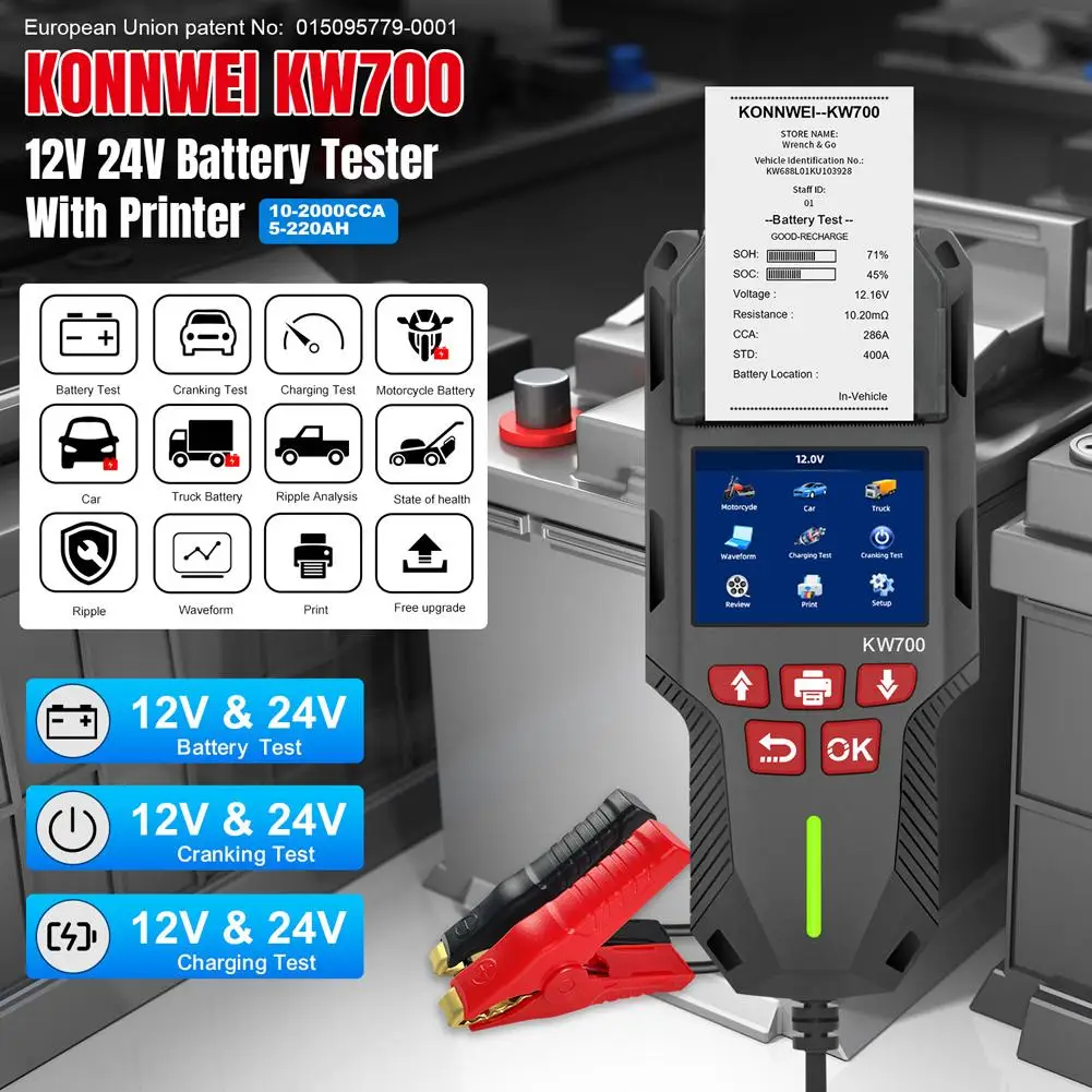 

Car Battery Tester With Printer, Automotive 12V 24V Battery Load Tester Cranking And Charging Test For Car Truck Motorcycle S6L1