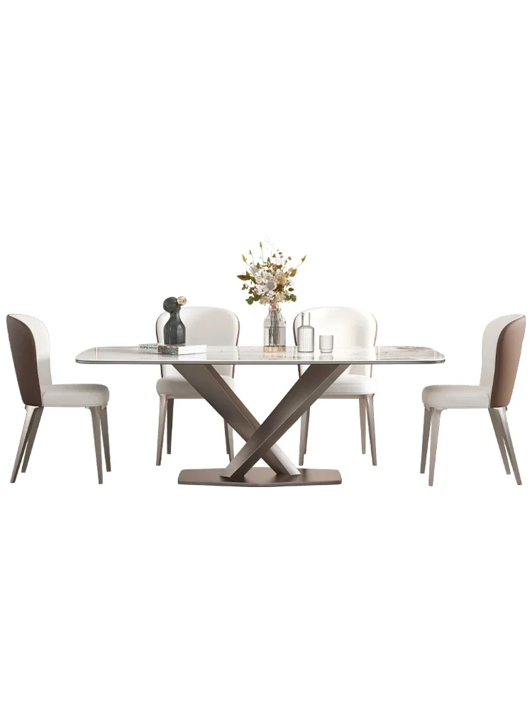 

Stone Plate Dining Table Modern Minimalist Pandora Rectangular High-End Dining Tables and Chairs Combination