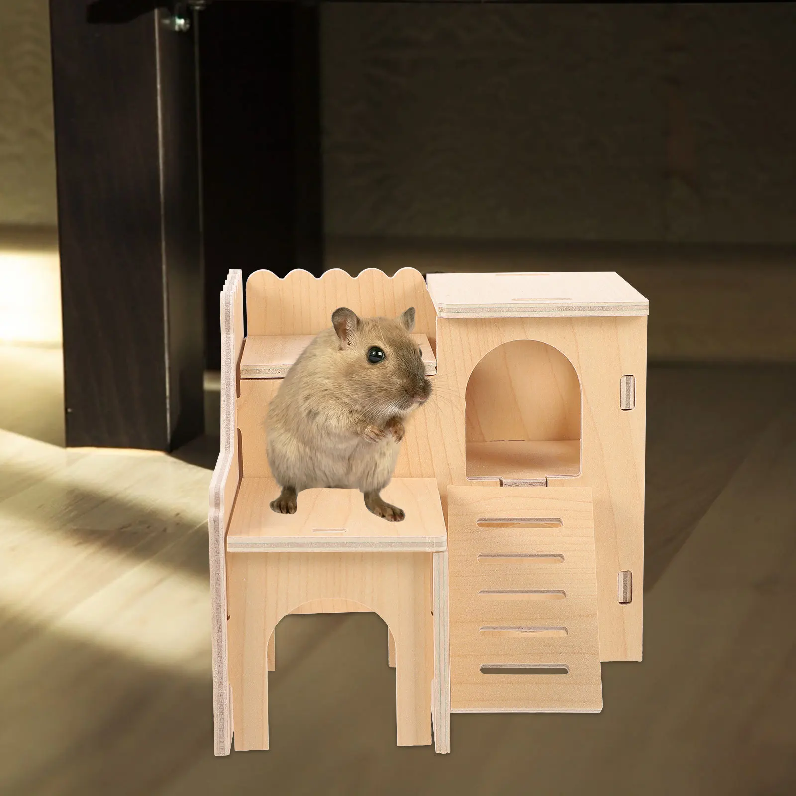 

Mini Wooden Hamster Castle Double-Layer Small Pet Hut Cage Decor Hamster House Playground Hideout Suitable for Hamsters