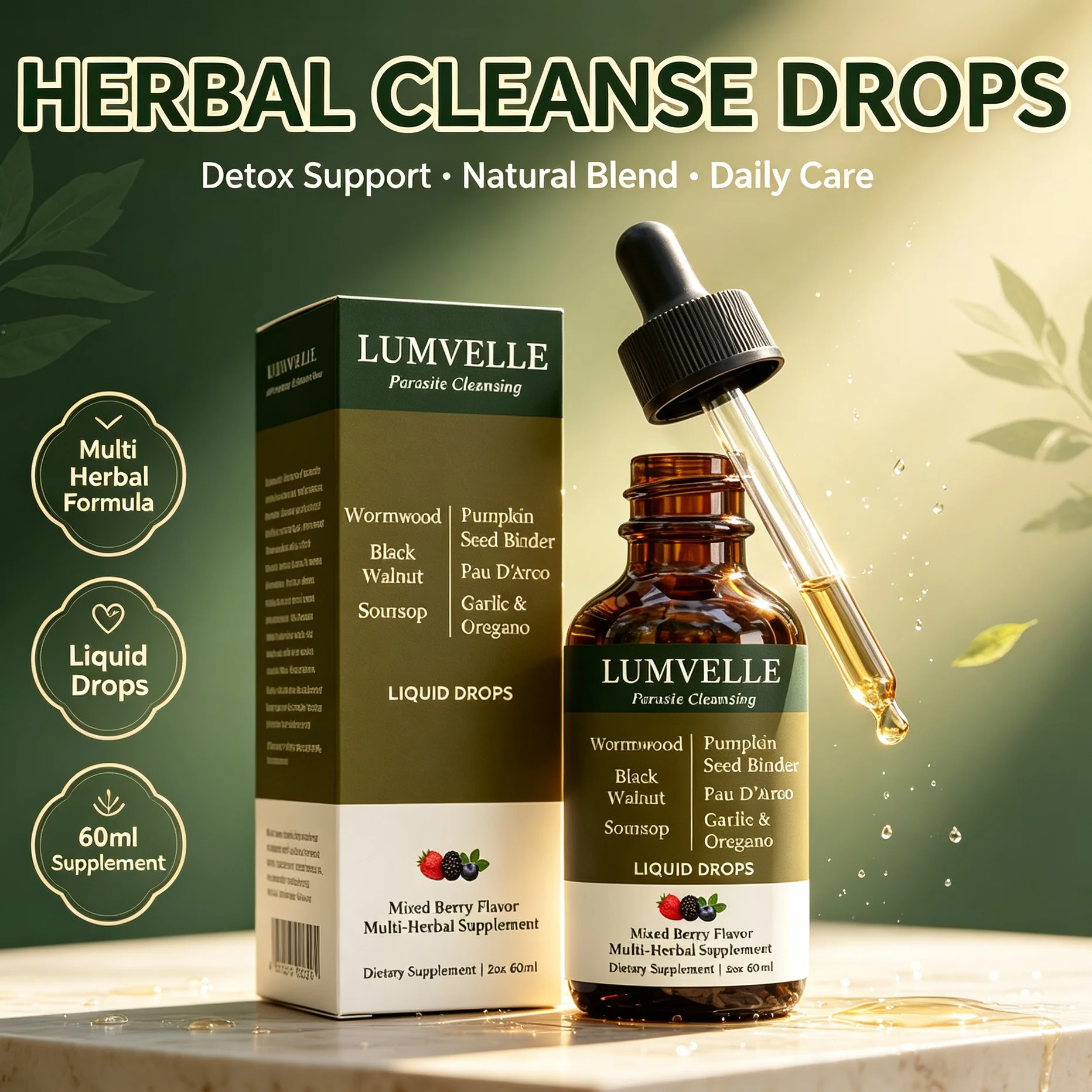60ml Mixed Berry Flavor Herbal Drops Natural Plant Gut Detox Support Digestive Body Wellness Dietary Supplement For Men Women