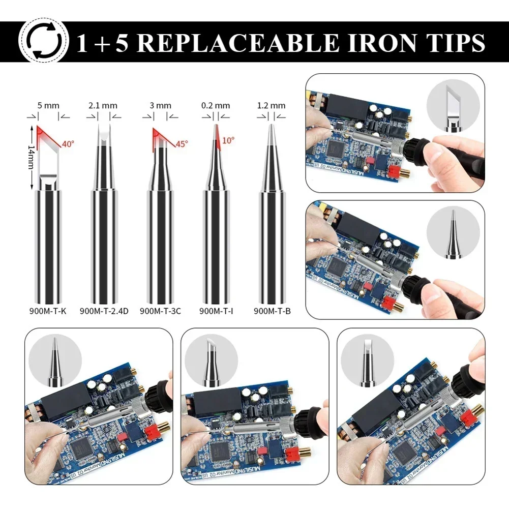 60W Soldering Iron with Rubber Handle and Digital Display with Hot Melt Installation Tool for Multiple Inserts