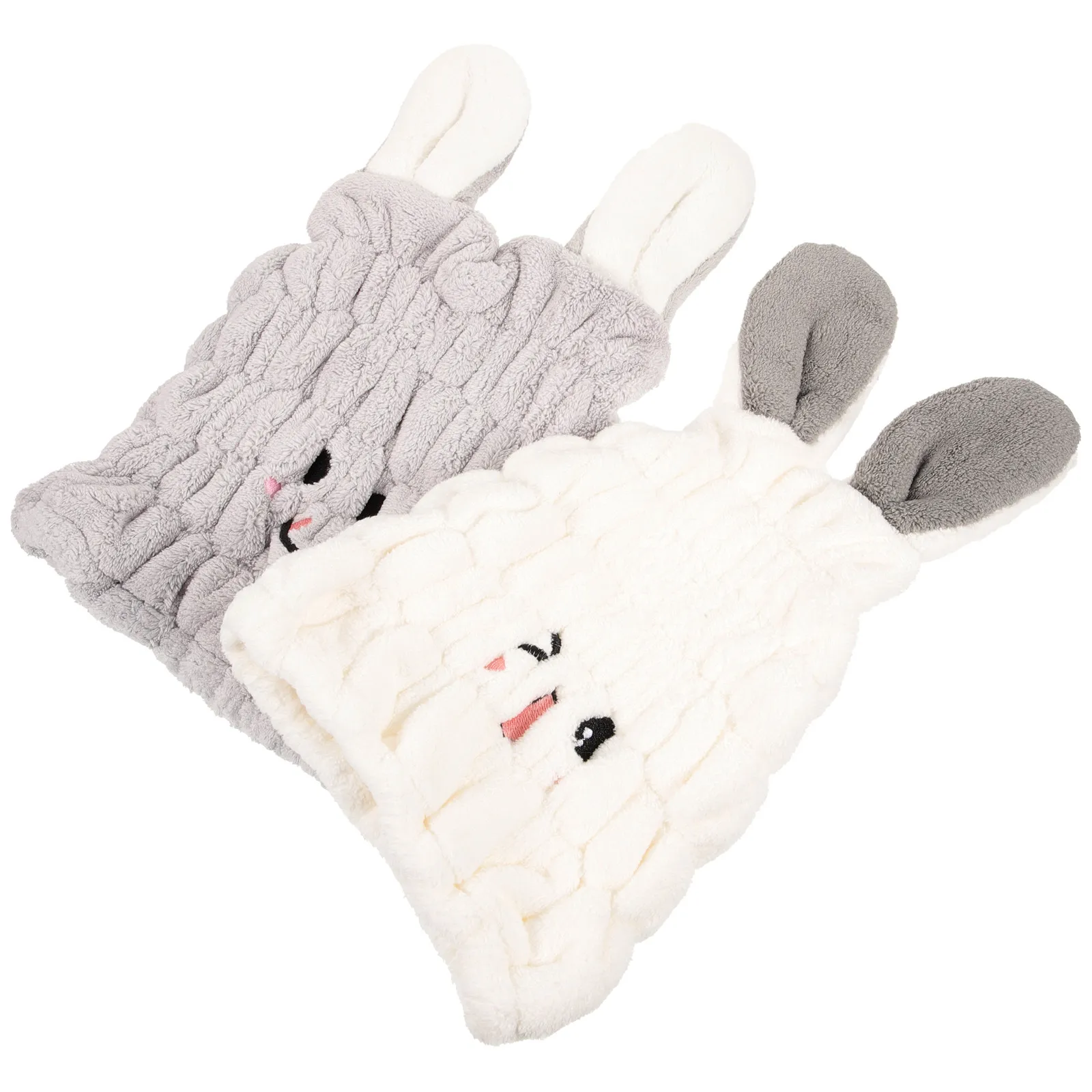 2Pcs Towel Wrap Hair Cap for Kids Rabbit Ear Style Absorbent Hair Dry Hat Coral Fleece Quick Drying Comfortable Daily Wear