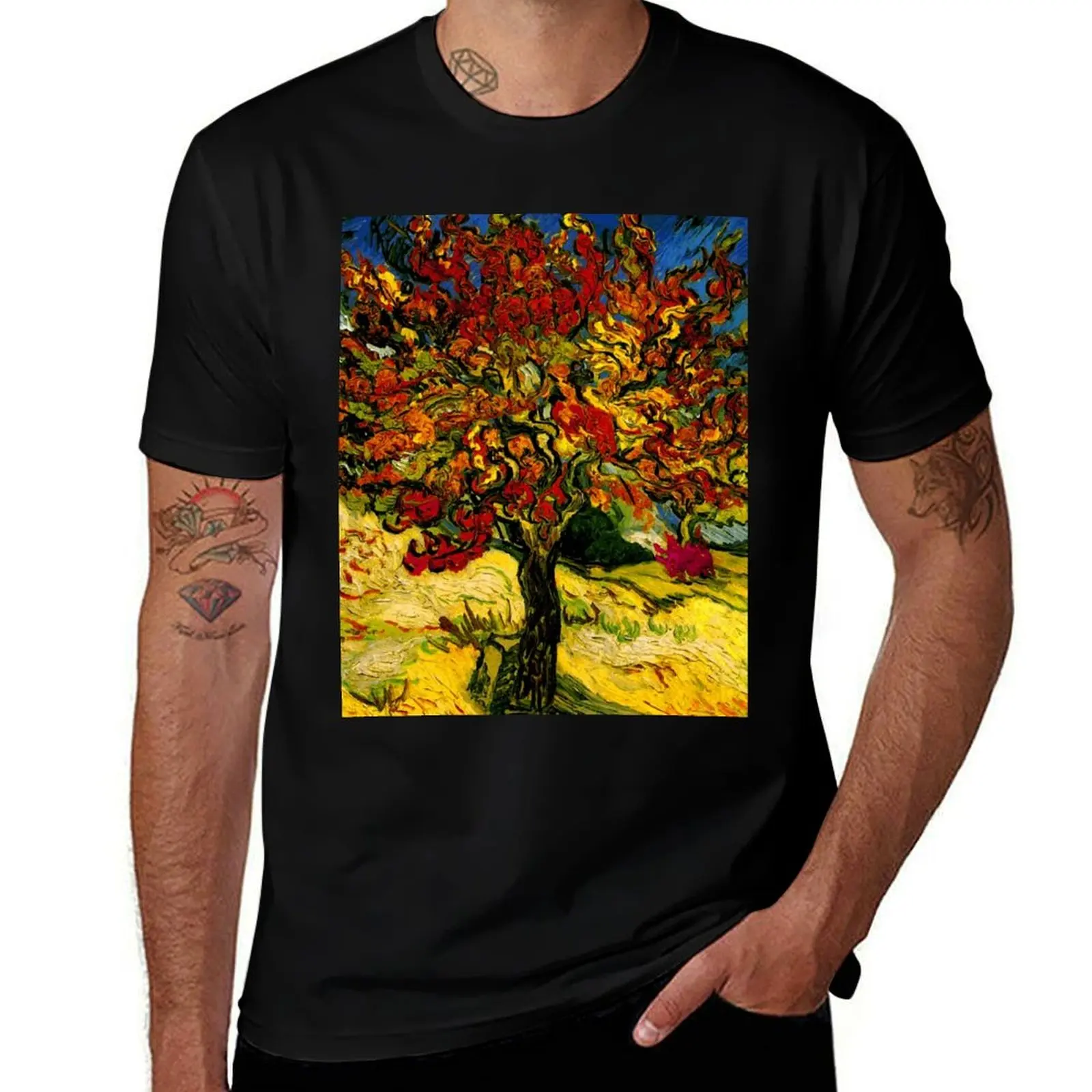 Van Gogh Mulberry Tree Print T-Shirt Vintage Print Crew Neck Tee T-Shirt
