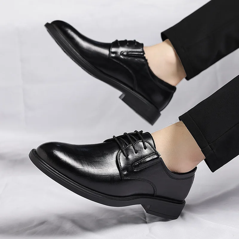 겨울용 남성 가죽 신발, 플리스 안감으로 따뜻함 유지, 정장 비즈니스 복장, 웨딩 신랑 정장 및 드레스 슈즈