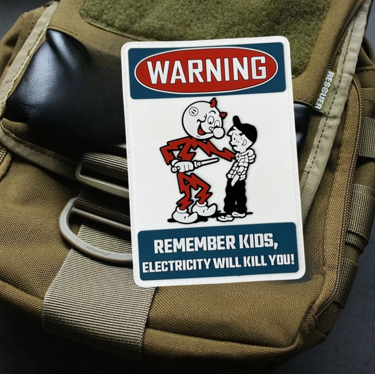 

Remember Kids Electricity Will Kill You PVC Patch Tactical Morale Badges on Backpack Sticker Hook and Loop Patches for Clothing