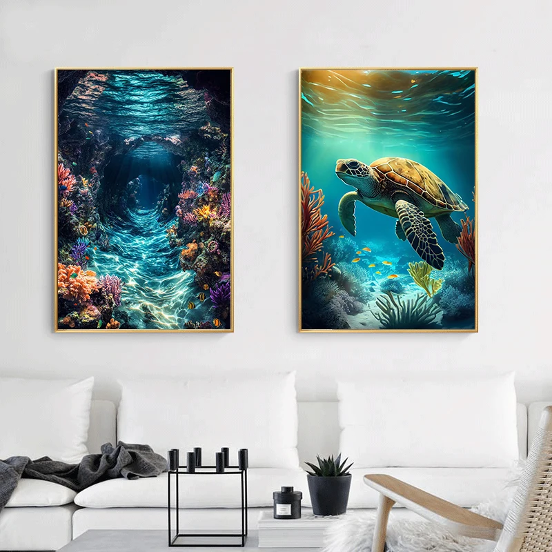 Beautiful Deep-Sea Coral Reefs Underwater World Scenery Poster Canvas Art Painting Prints Home Room Wall Picture Decoration