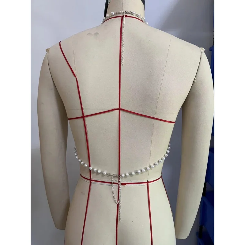 Perlen-Bodykette für Damen, handgefertigtes, perlenbesetztes, hohles Crop-Top, Body-Accessoire für Fotoshootings, Hochzeiten, Clubwear, Dropshipping – Detail 5
