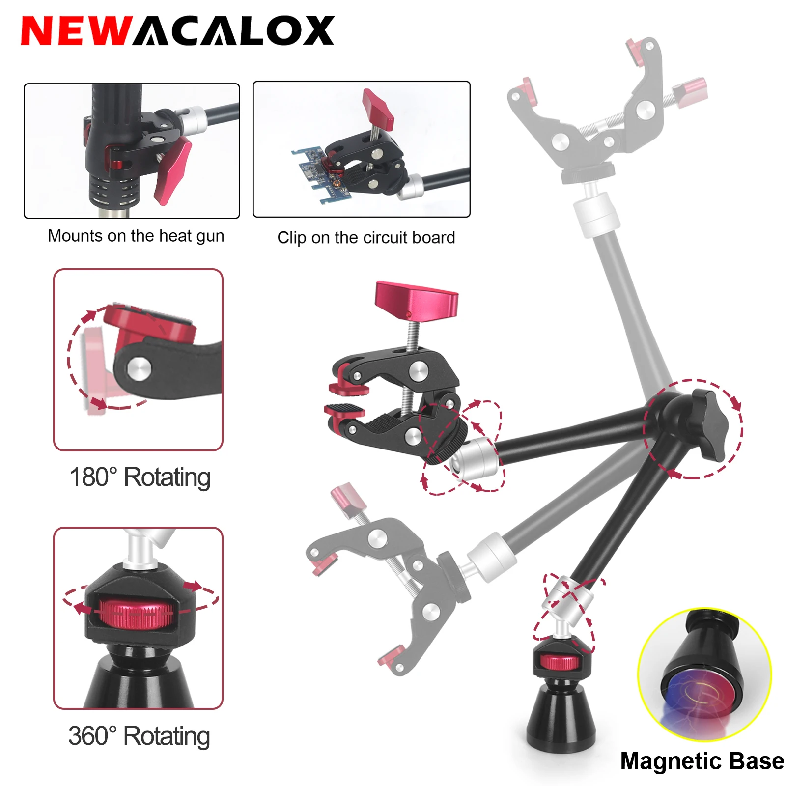 NEWACALOX Magnetic Helping Hands Soldering Third Hand PCB Circuit Board Holder  Hot Air Gun Stand Rework Station for Soldering