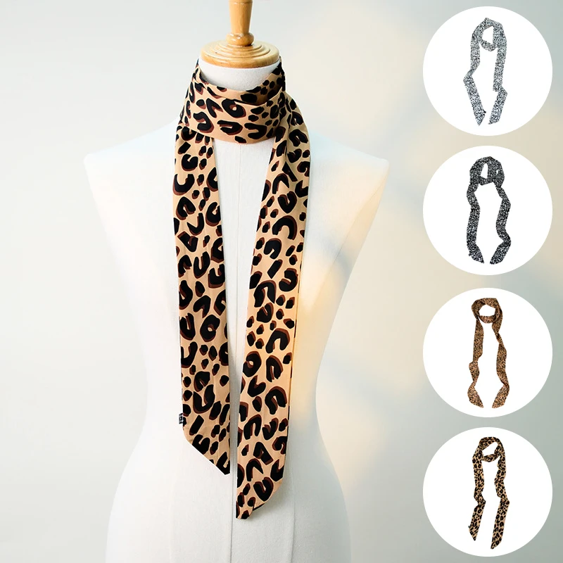 Ins Style 190cm Leopard Print Slender High-end Small Tie,Sexy Elegant Women's Scarf Belt Bag Wrapped With Straps