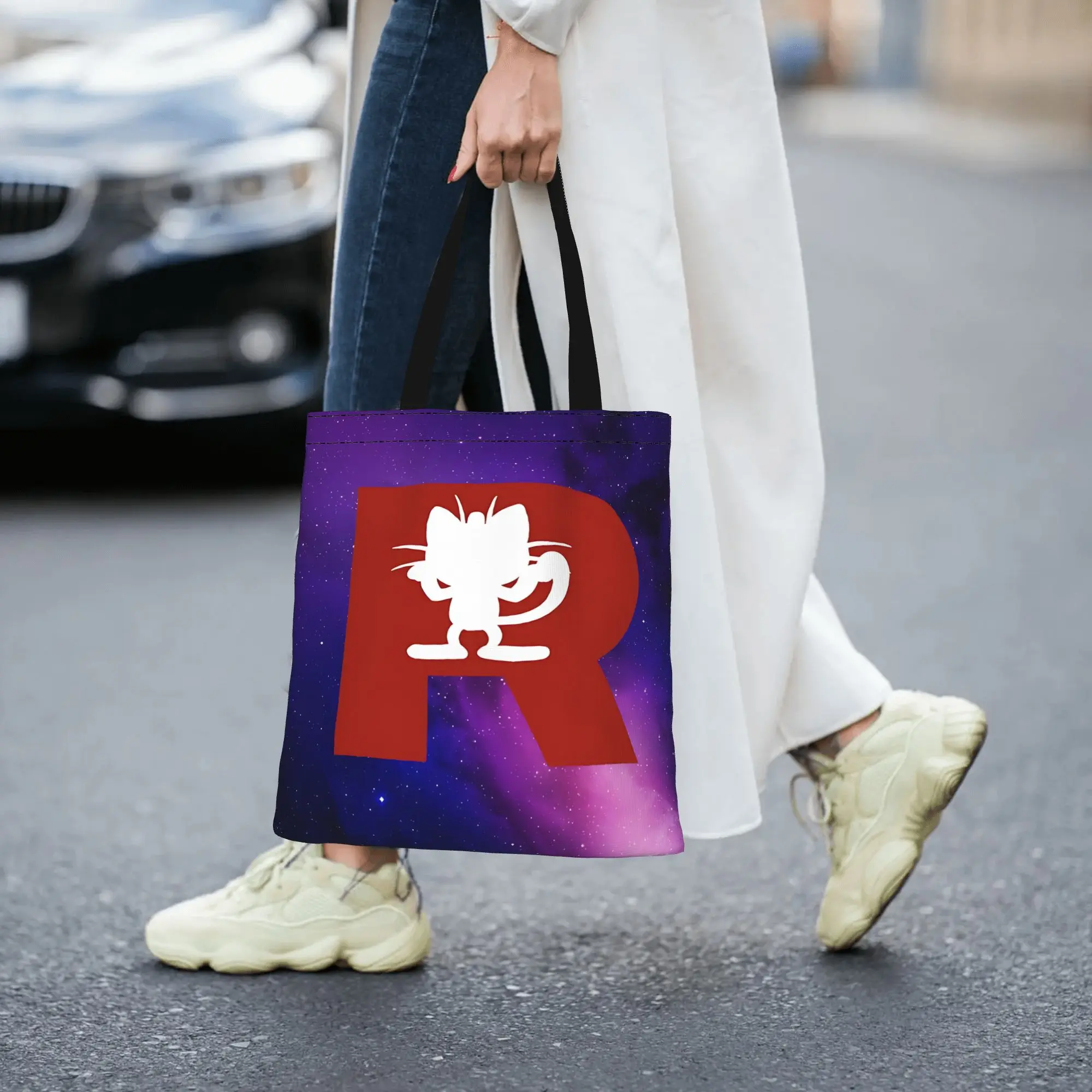 Customized pokemon stickers team rocket Women's Bag Shopping Bag Reusable Double Sided Canvas Tote Bag Shoulder  Handbag