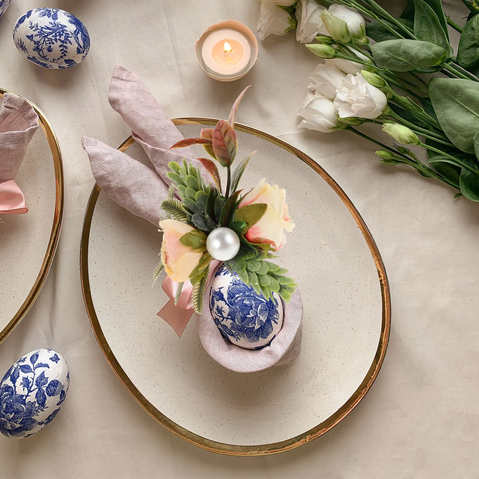 

3pcs Artificial Rose Flower Napkin Rings Jute Rope Silk Pp Decor For Wedding Birthday Banquet Party Home Textile