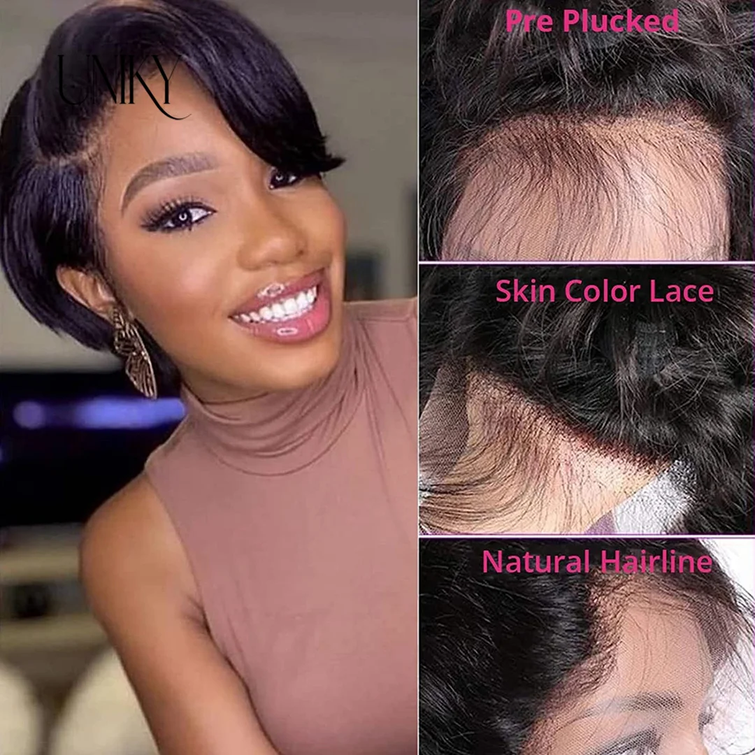 Short Bob Wig Pixie Cut Wig Straight Human Hair Wigs Cheap T Part Transparent Lace Side Part Wig For Women Pre Plucked Hairline