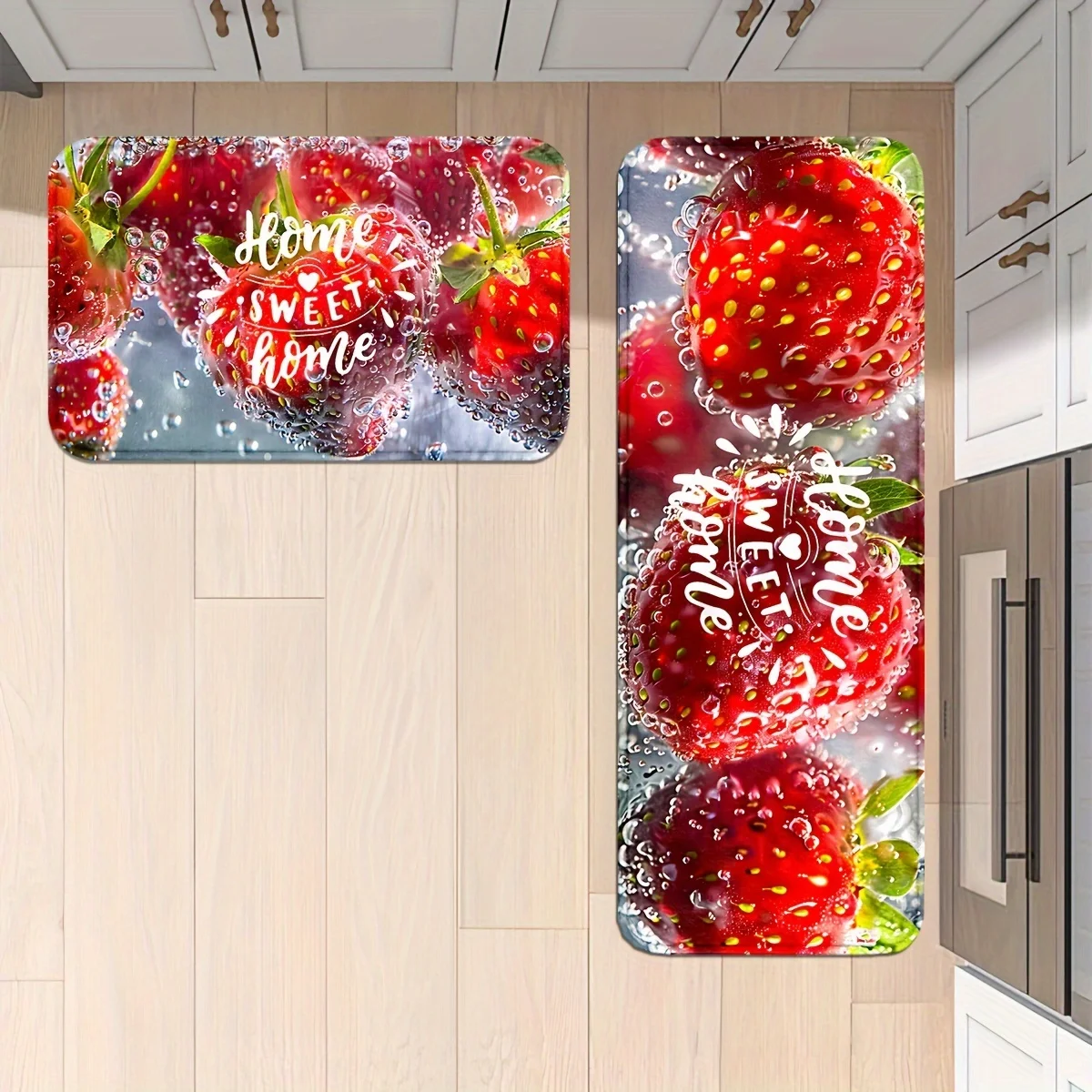 Strawberry Sparkling Water 1.2Cm Strawberry Bubble Water Kitchen Mats, Non-Slip And Durable Bathroom Pads, Comfortable Standin