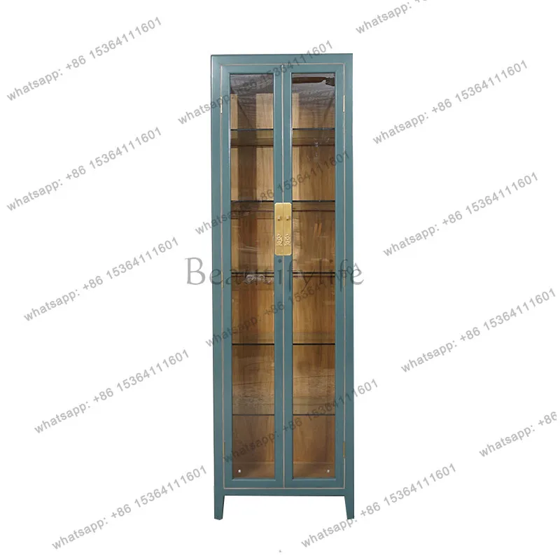 

Solid wood retro Chinese double door two doors glass door locker integrated bookcase