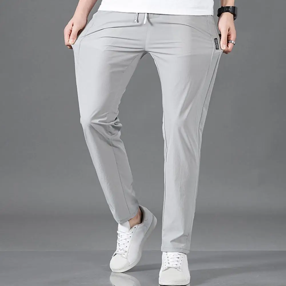 

Ice Silk Men'S Pants 2024 Summer New Solid Color Thin Business Casual Pants Outdoor Elastic Breathable Straight Leg Sweatpants