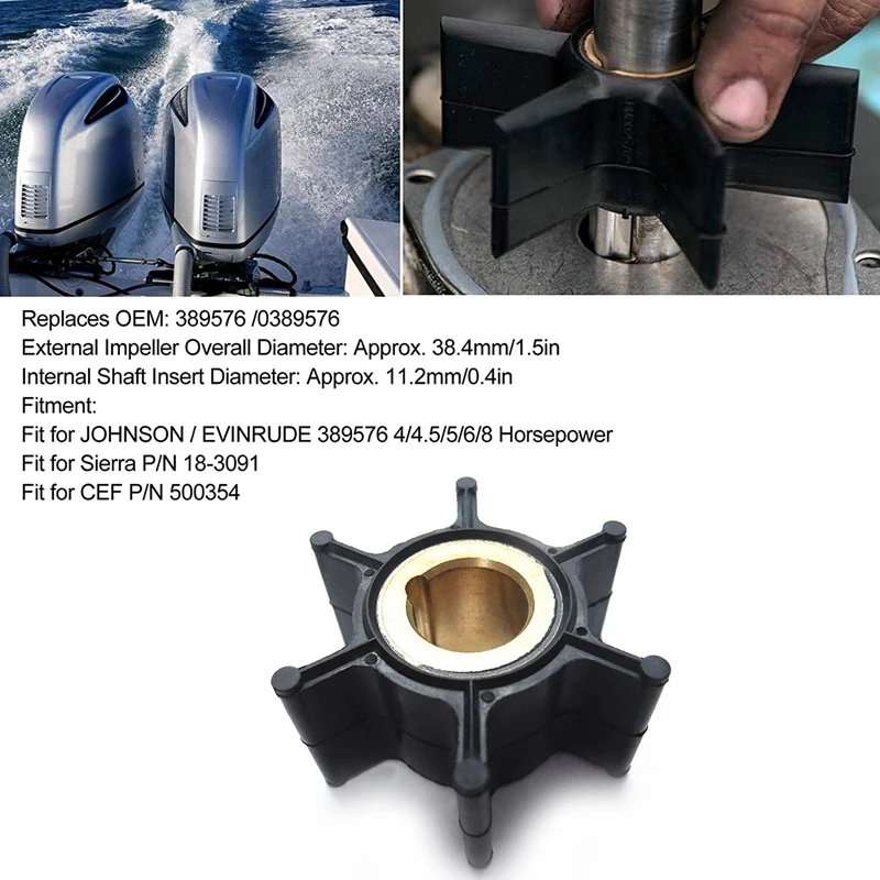 Impulsor de bomba de agua fueraborda 389576 para Motor fueraborda Johnson Evinrude OMC BRP 4Hp 4.5Hp 8Hp 2 tiempos 1980-1997