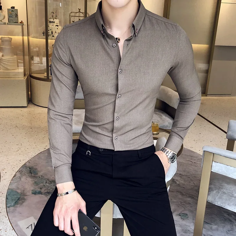 

Mens Exquisite Solid Color Shirt Yingya Gentleman Style Youth High-quality Long-sleeved Business Mens Casual Slim-fit Shirt